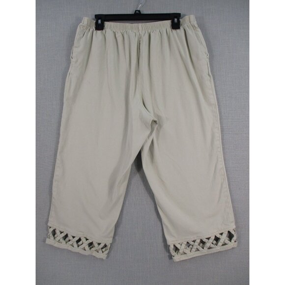 Denim & Co. Womens Capri Pants With Lattice Hem 1X Beige Cotton - Picture 9 of 11